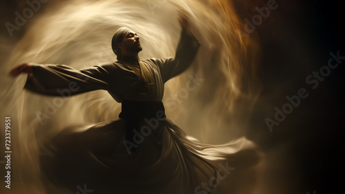 Sufi whirling dance, copy space, 16:9 photo