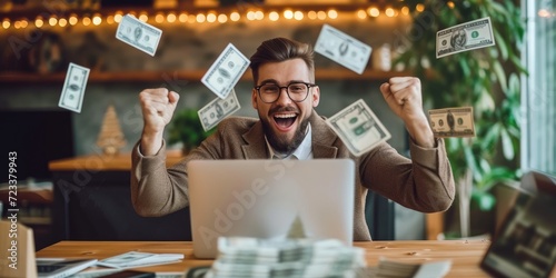 Happy person is making a lot of money online photo