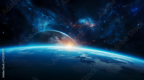 Earth in the cosmic sky, abstract space background of a planet in the universe © Derby