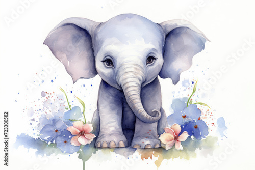 Watercolor Painting of an Elephant With Flowers