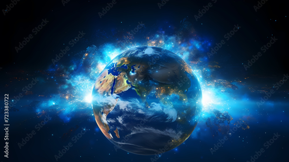Naklejka premium Earth in the cosmic sky, abstract space background of a planet in the universe