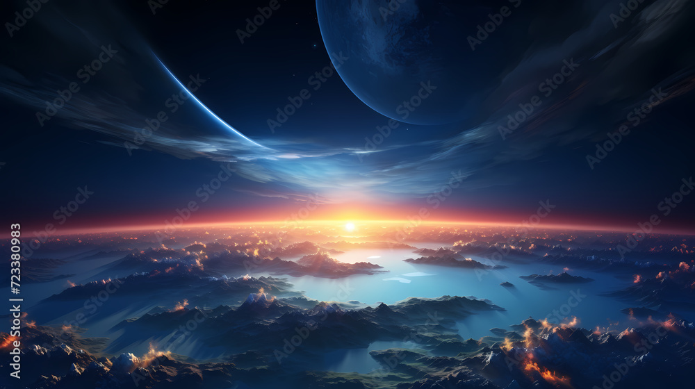 Earth in the cosmic sky, abstract space background of a planet in the universe