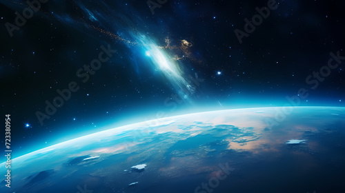 Earth in the cosmic sky, abstract space background of a planet in the universe