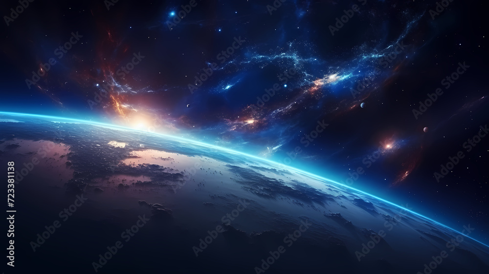 Earth in the cosmic sky, abstract space background of a planet in the universe