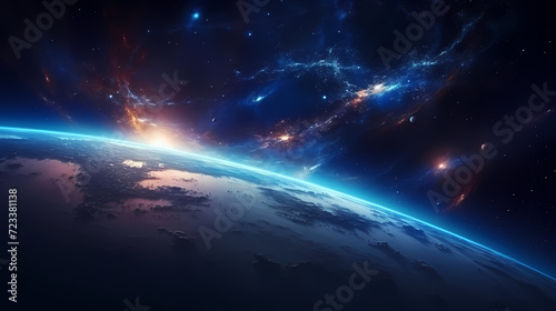 Earth in the cosmic sky, abstract space background of a planet in the universe