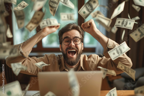 Happy person is making a lot of money online