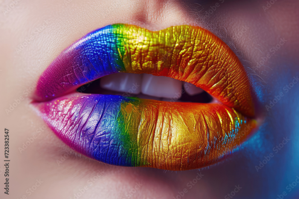 Fototapeta premium Close-up of Womans Lips With Multicolored Lipstick