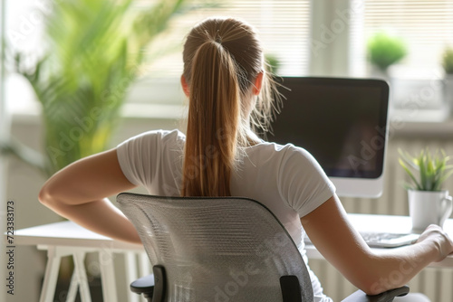 Desk stretches and exercises for maintaining good posture. photo