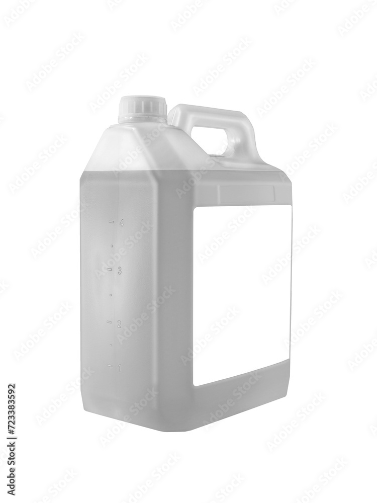 plastic canister with an empty label, highlighted on a white background. Layout of the label, brand and packaging design plastic canister with an empty label, highlighted on a white background. Layout of the label, brand and packaging design
