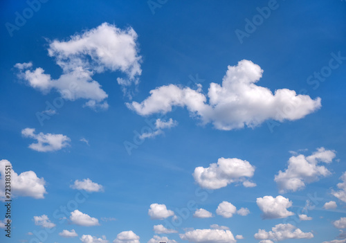 white clouds against a blue sky. Beautiful daylight natural sky composition. heavenly light photo