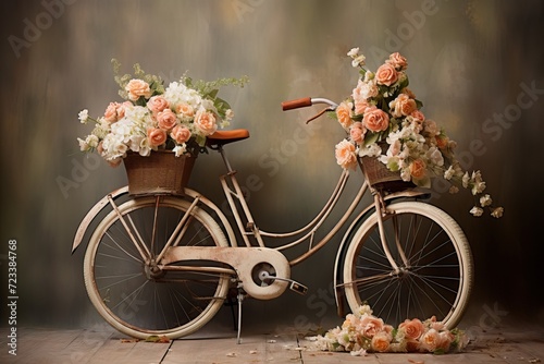 white bicycle with beautiful flower, valentines day, mother day, wedding photo