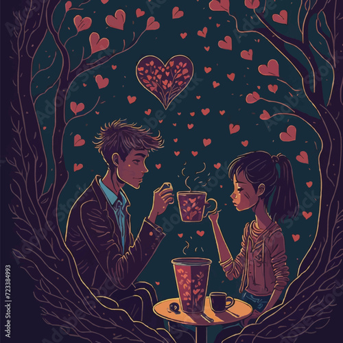 With customized artistic boy and girl love with colorful background loving vector illustration