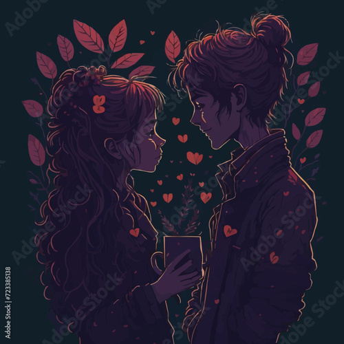 With customized artistic boy and girl love with colorful background loving vector illustration