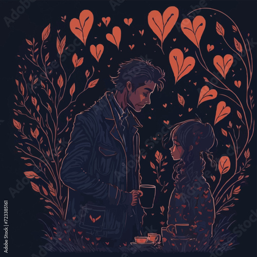 With customized artistic boy and girl love with colorful background loving vector illustration