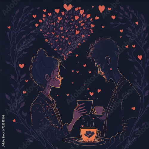 With customized artistic boy and girl love with colorful background loving vector illustration