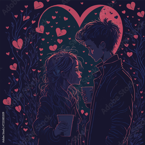 With customized artistic boy and girl love with colorful background loving vector illustration