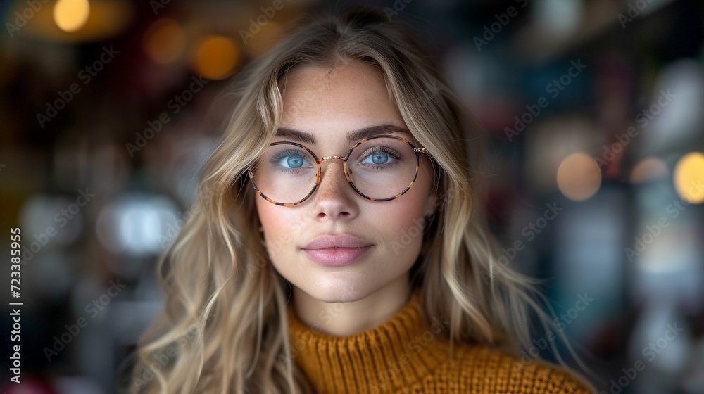 Portrait of a customer choosing, buying and shopping for frames for better vision and eyesight.generative ai