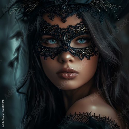 AI generated illustration of an Elegant woman wearing a stylish mask