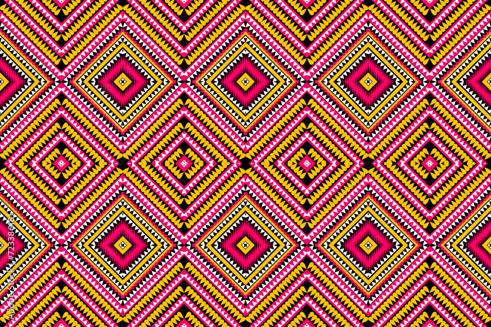 textile pattern design fabric pattern ethnic tribal pattern flower black yellow white pink geometry circle triangle vector background for paint textile carpet blanket pillow linoleum background repeat