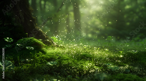 Green forest with sunlight and bokeh