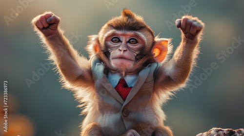 monkey in suit cheering