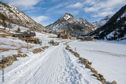 The Incles Valley is one of the many superb natural sites Andorra has to offer visitors it was formed by a glacier. Landscape in winter. photo