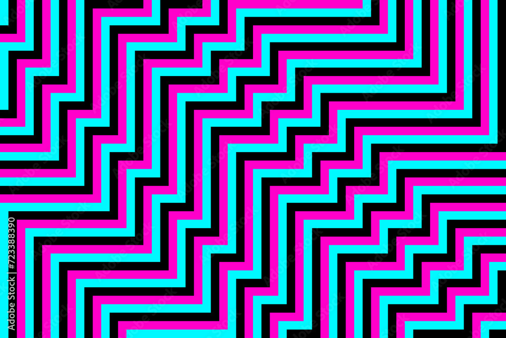 Irregular jagged pink, blue, and black lines background