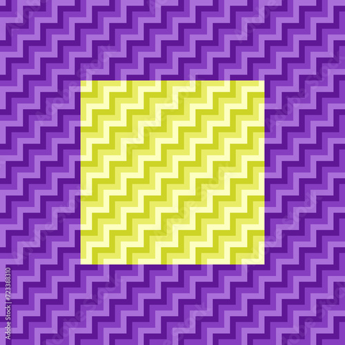 Purple diagonal zig zag stripes pattern with yellow square in center © EM