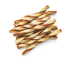 Dog food. Snack sticks for dogs isolated on white background.