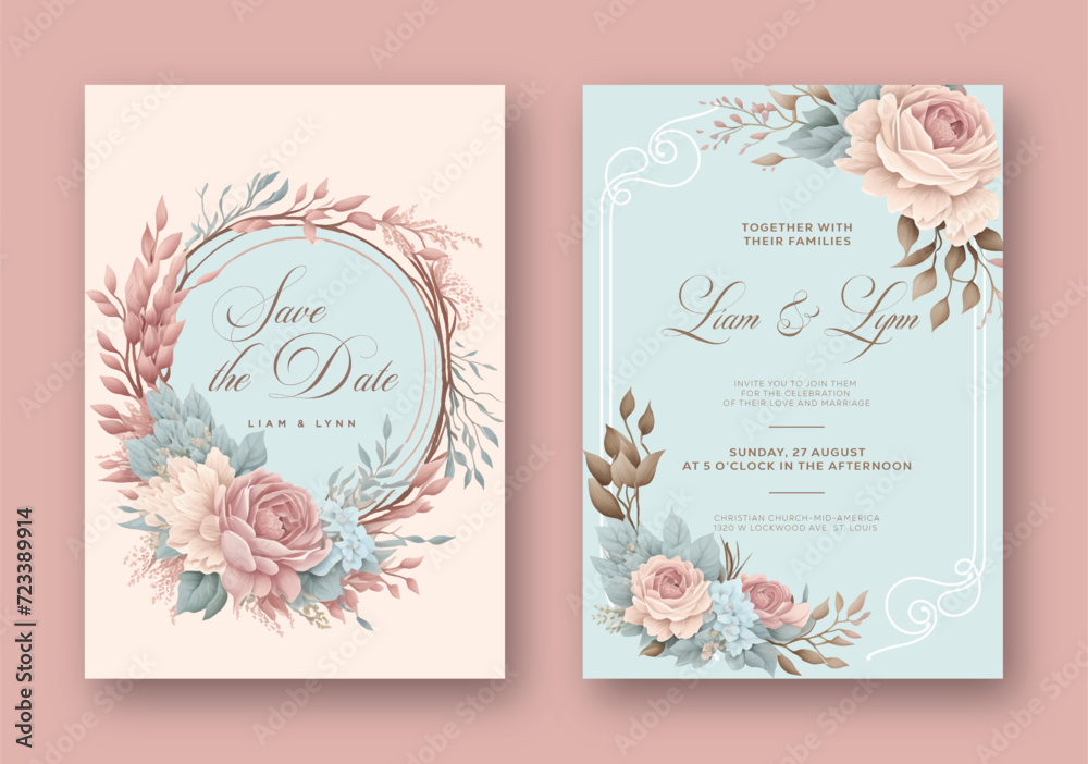 Vector elegant wedding invitation with beautiful watercolor paint flower