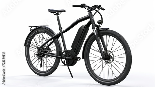 Angle view of a black Electric Bike Isolated on white background.