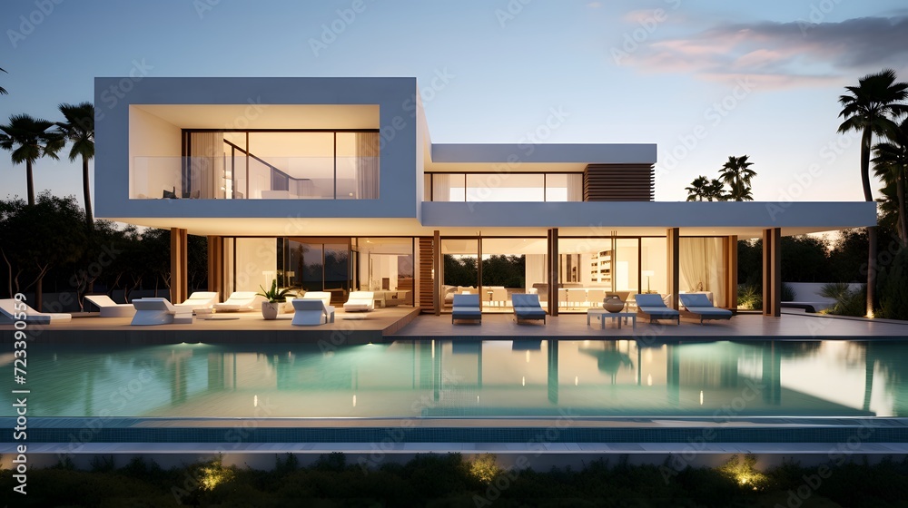 A minimalist contemporary design villa with a pool