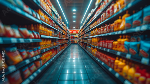 Shopping isle - grocery store - supermarket - low angle shot  photo