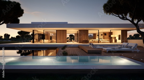A minimalist contemporary design villa with a pool