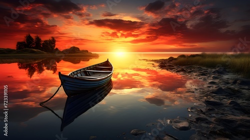 Fényképezés A sunset and a boat after golden hour