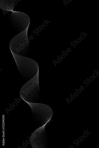 Abstract background with waves for banner. Standart poster size. Vector background with lines. Element for design isolated on black. White and black color. Brochure, booklet