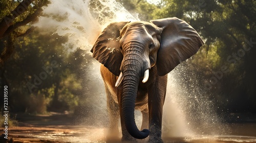 An elephant spraying water with its trunk