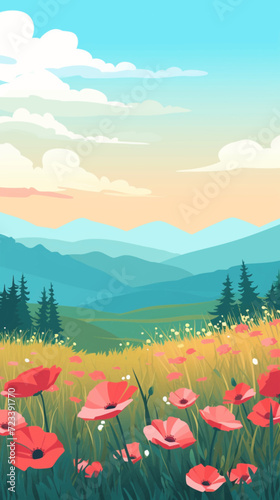 landscape with flowers and mountains