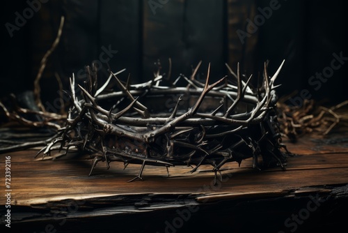 Jesus Christ crown of thorns set on a wood background