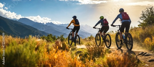 Mountain Bikers Riding in the Highlands. Active Lifestyle concept.
