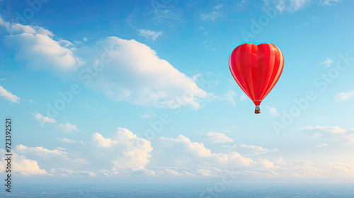 beautiful red air balloon in the shape of a heart  in the sky