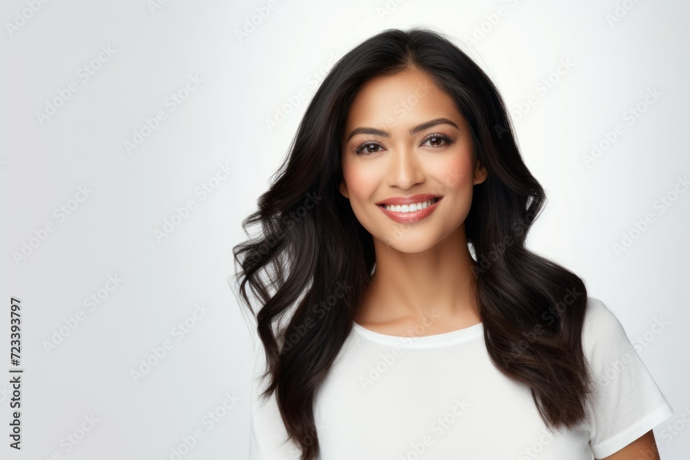 Portrait of a woman. Background with selective focus and copy space Portrait of a woman. Background with selective focus and copy space
