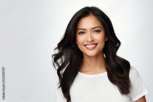 Portrait of a woman. Background with selective focus and copy space