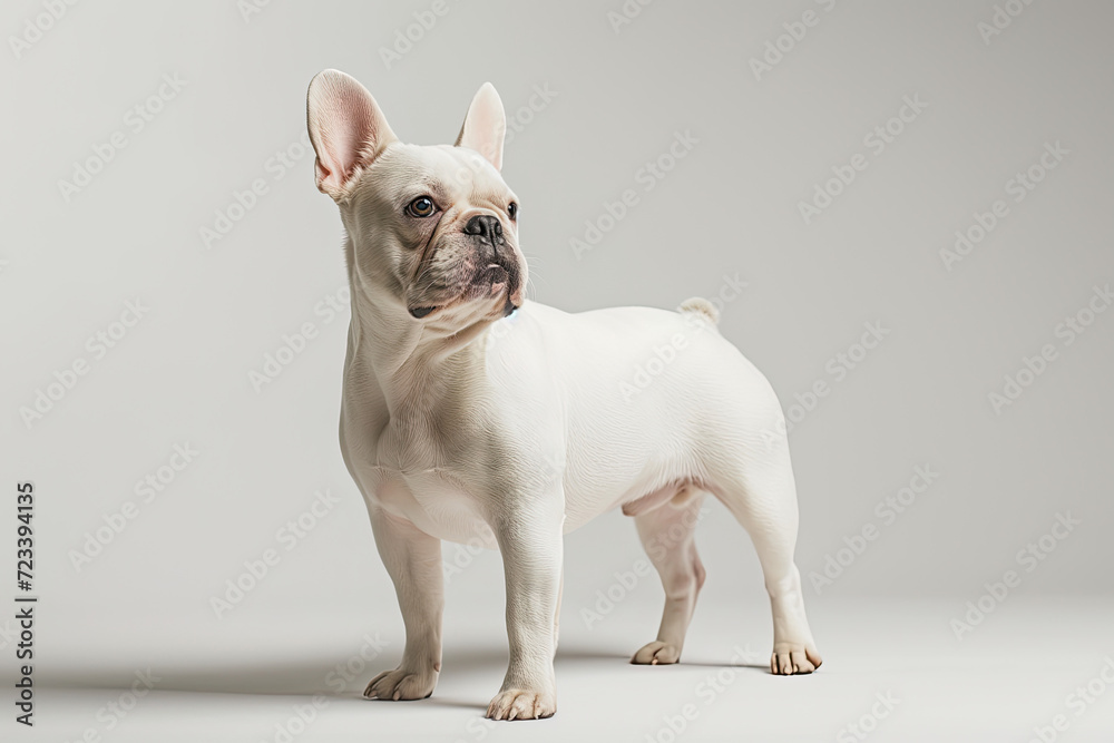 Portrait of a white French bulldog in full body