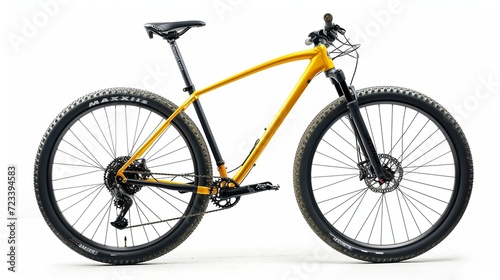 yellow black 29er mountainbike with thick offroad tyres. bicycle mtb cross country aluminum, cycling sport transport concept isolated on white background 