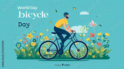 World Bicycle Day world bicycle day celebration. banner, poster, background. World Bicycle Day Concept. World Bicycle Day Poster. Healthy lifestyle concept. vector illustration. ridding bike.  photo