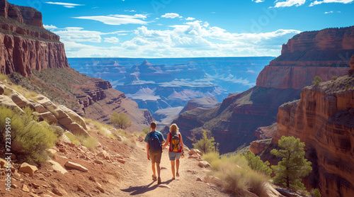 Unrecognizable couple walking in Grand Canyon National Park, Arizona. Nankoweap Canyon