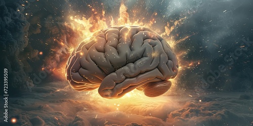 The concept art of a human brain that carries out processes, thoughts, new and creative ideas, the background. #723395509