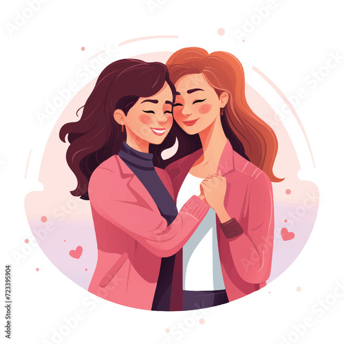 Lesbian Valentine's Day date line cartoon flat illustration.