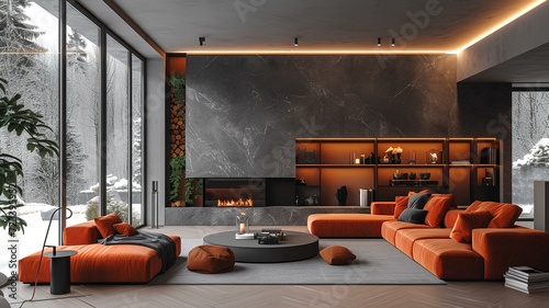 modern living room Interior design dark tone